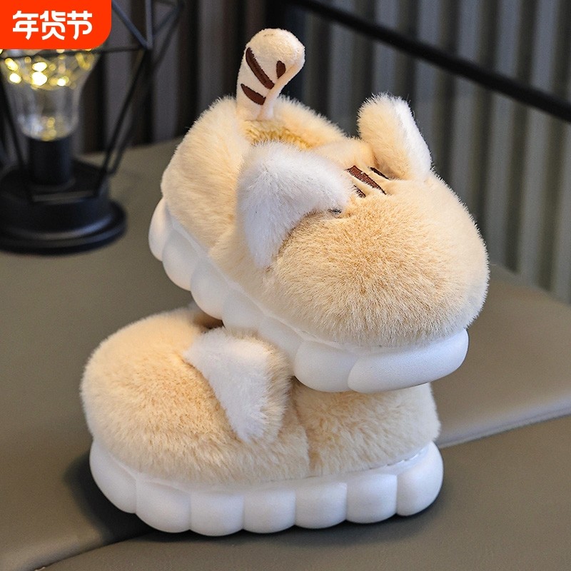 儿童棉鞋冬季新款加绒加厚毛毛拖鞋小孩室内居家卡通可爱防滑亲子