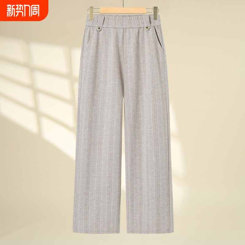 春秋新款妈妈直筒裤2026中年女裤松紧腰百搭条纹宽松休闲裤女