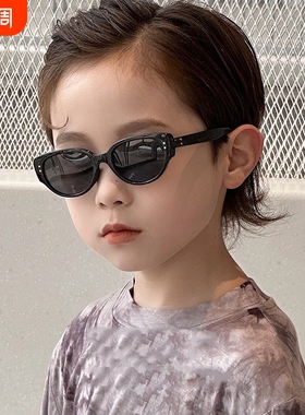 猫眼同款儿童墨镜防紫外线眼镜太阳镜黑色白色茶色复古时尚圆脸
