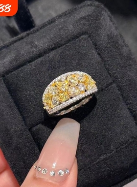 vintage中古风橘子气泡微镶高碳黄钻戒指女轻奢排钻满圈叠戴指环