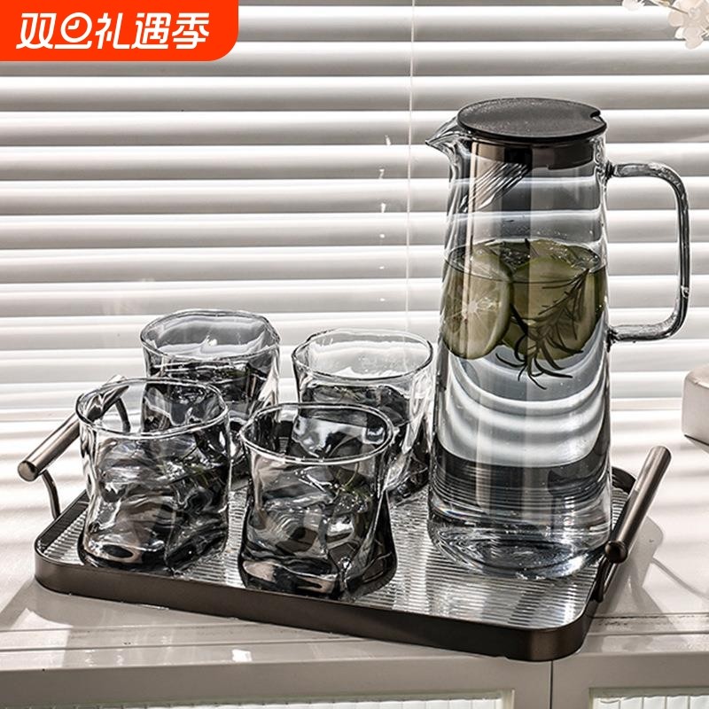 北欧风大容量耐热玻璃冷水壶喝水杯7件套凉水壶家用客厅用轻奢