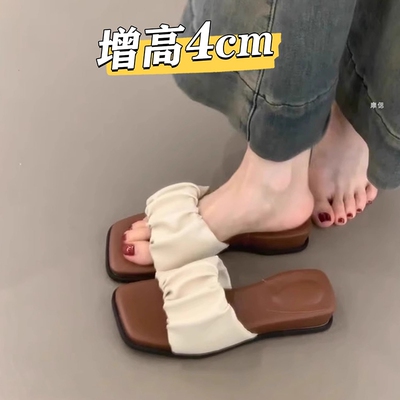 超好看厚底坡跟配裙子凉拖鞋女夏外穿2025新款一字高级感沙滩凉鞋