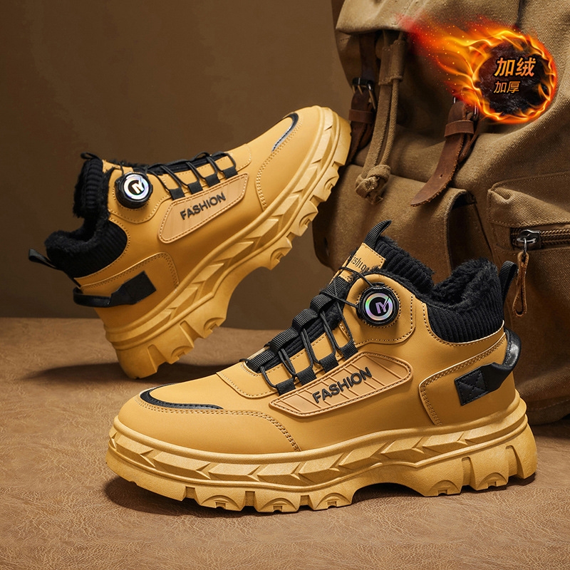 品牌断码秋冬季男鞋棉鞋高帮工装鞋子男士英伦风复古短靴厚底防滑