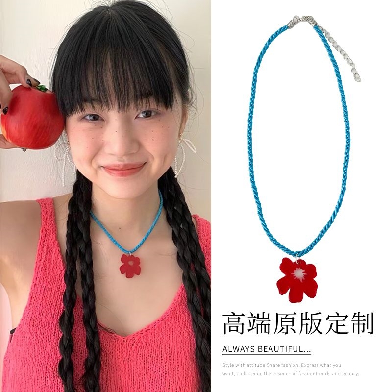 韩系ins博主同款小红花项链夏天彩色百搭时尚锁骨链女多巴胺配饰