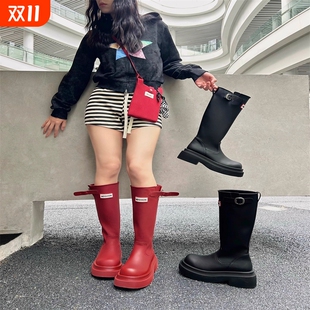 蔻孜雨靴2025年经典 长筒靴黑色红色马丁春秋 高筒靴2.0英伦雨鞋