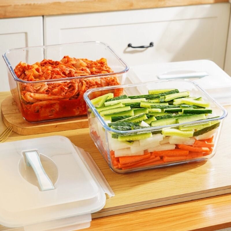 2.5L玻璃保鲜盒泡菜食品级韩国辣白菜冰箱收纳容器微波炉长方形