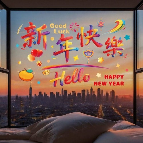 新年静电门贴2026窗花马年春节窗户玻璃贴纸过年新款家用窗贴装饰