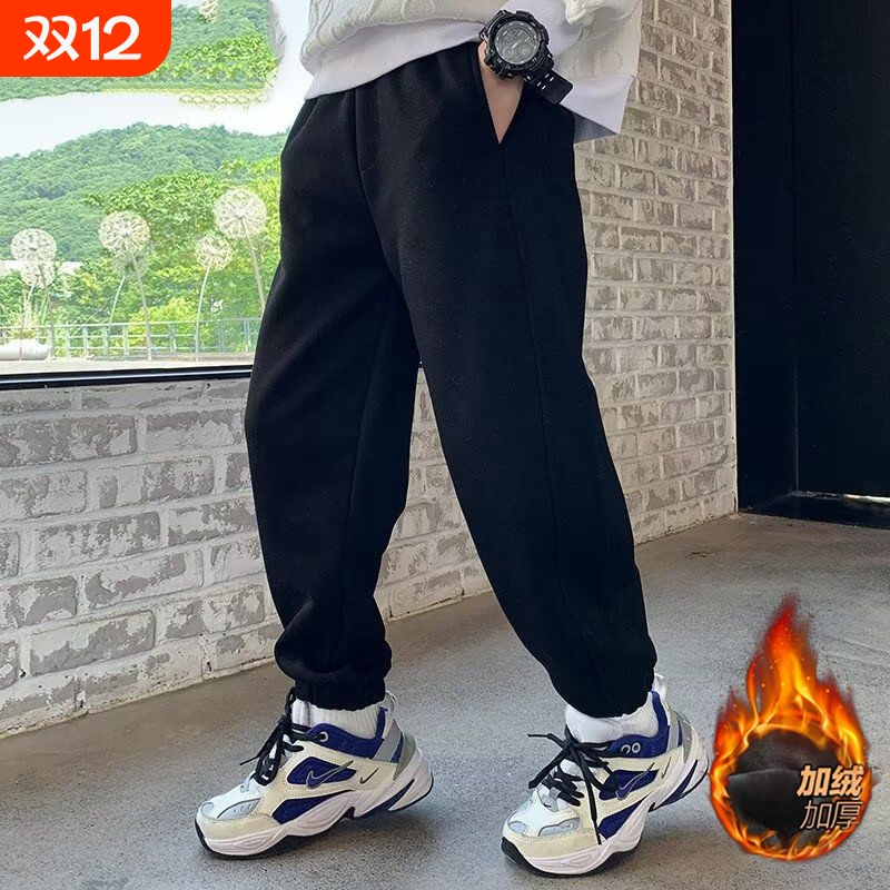 男童卫裤秋冬款2025新款大童休闲裤子儿童百搭束脚运动裤加绒长裤