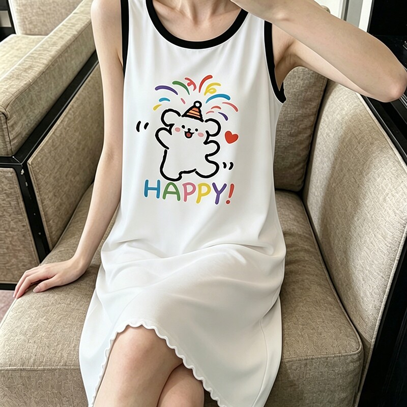 夏季睡衣女儿童冰丝2026新款可爱卡通睡裙女孩背心裙家居服图片