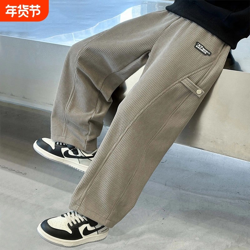 男童裤子2025新款儿童运动裤中大童直筒长裤秋冬装灯芯绒休闲裤