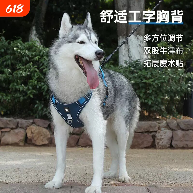 宠物牵引绳防爆冲大狗胸背中大型犬狗狗背带防撕咬耐磨狗脖圈