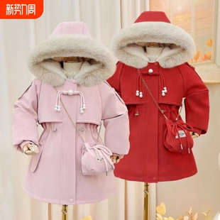 棉服童装 儿童加绒加厚派克服秋冬皮衣款 新款 新年女童外套2026冬季