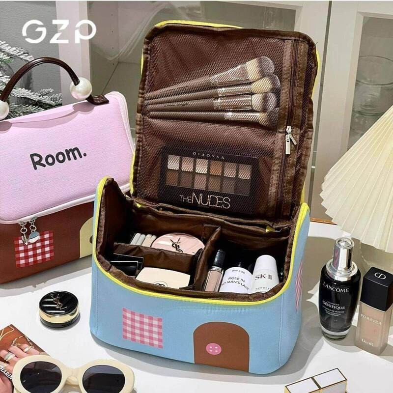[GZP]可爱房子化妆包洗漱多巴胺大容量分区便携化妆包防震防摔