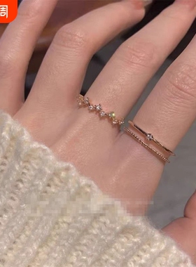 超显白轻奢玫瑰金戒指高级设计精致锆石食指简约戒指指环ins小众