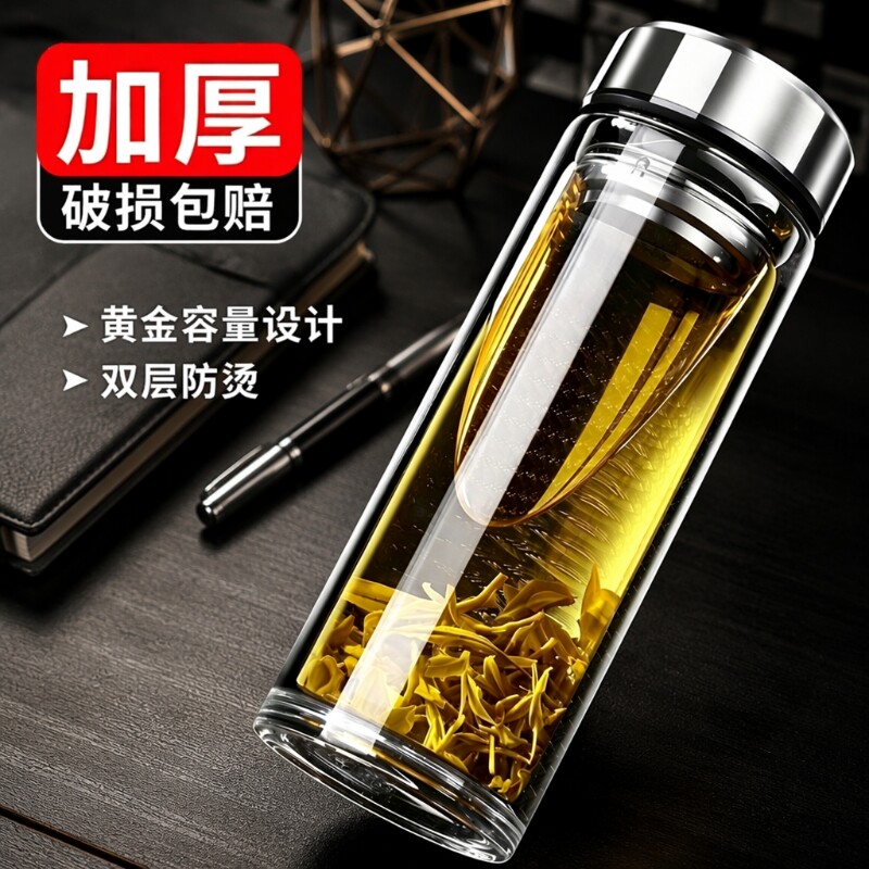 双层玻璃杯茶水分离家用高档泡茶水杯加厚隔热杯子高硼硅防爆保温