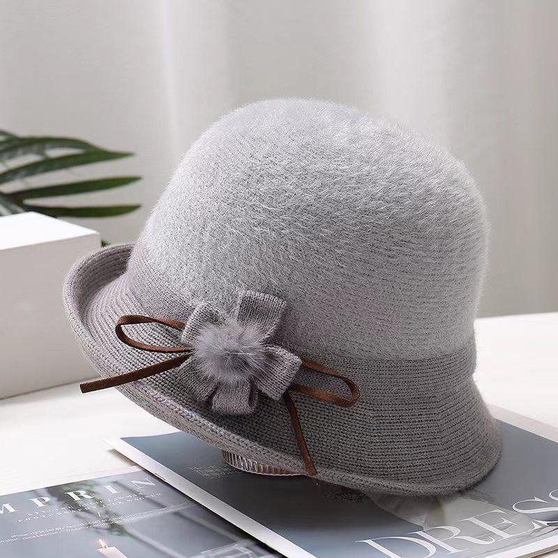 中老年女士早春帽子时尚洋气窄檐针织礼帽秋冬季新款单层毛线帽潮