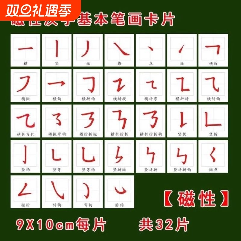 磁性汉字基本笔画划偏旁部首识字卡片挂图冰箱贴吸磁幼儿小学早教