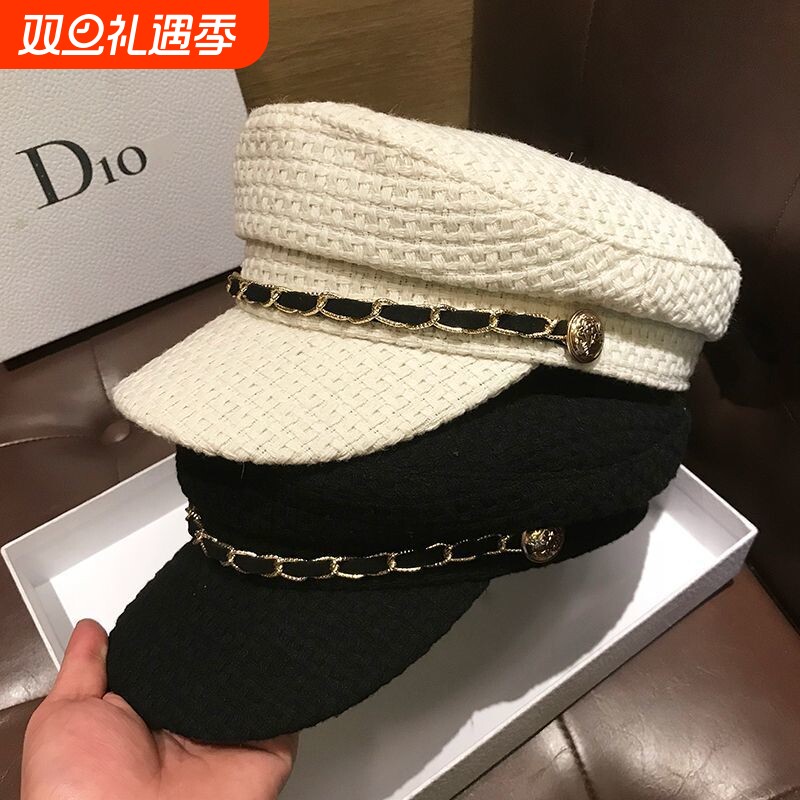 英伦名媛平顶画家帽子女秋冬复古时尚鸭舌帽八角贝雷帽海军鸭舌帽