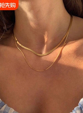 W.R肯豆同款蛇骨链小众设计项链女ins嘻哈双层复古个性扁平锁骨链