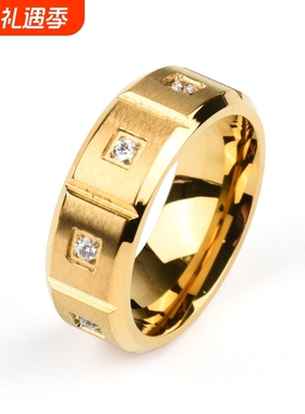 跨境亚马逊8mm钛钢镶钻哑光垃丝戒指环 欧美风男女中性穿搭镯环