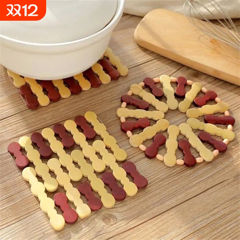 T隔热垫E1pq0-竹制餐垫加厚隔热垫餐桌垫方形圆形碗垫木质杯垫