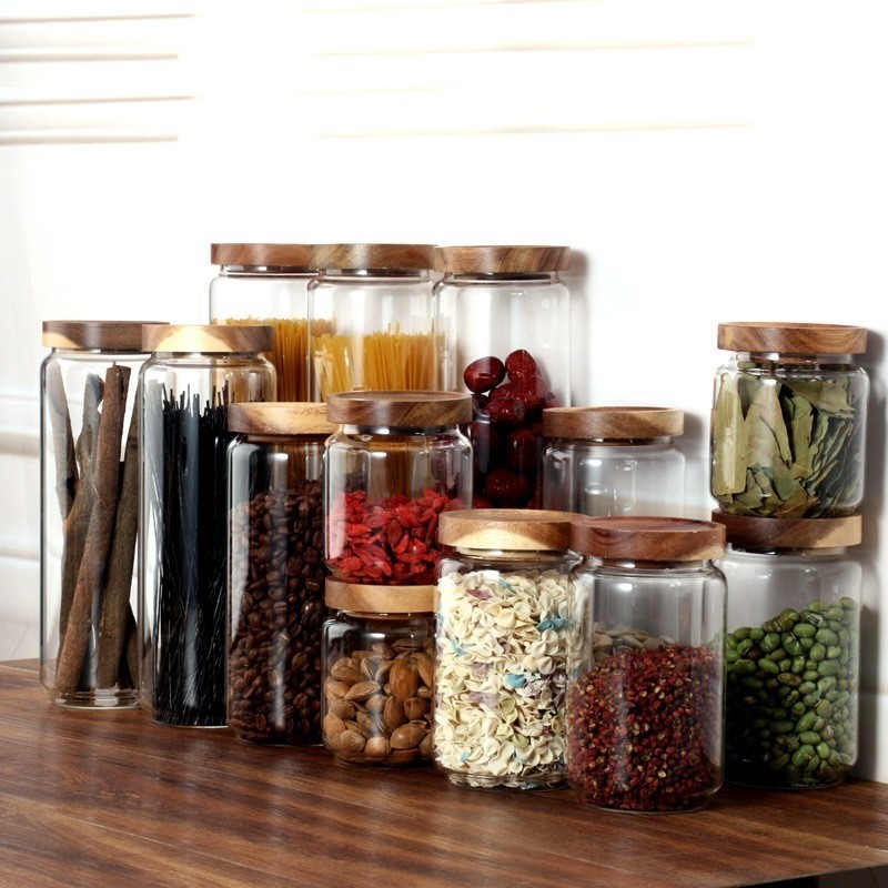 高硼硅玻璃密封罐 加厚相思木盖子储物罐 多规格收纳瓶防潮咖啡罐