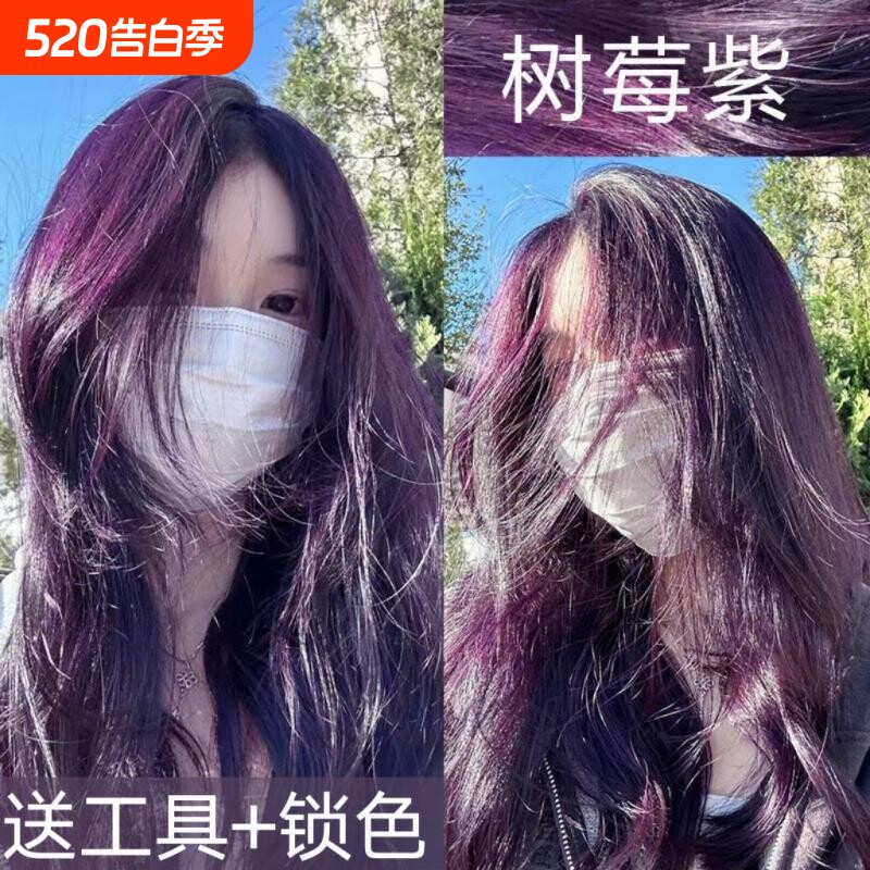 树莓紫染发膏纯天然显自染发2024流行色爆款免漂显白学生黑茶色
