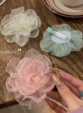 法式纯欲网纱仿真花发夹