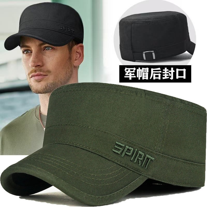 封口帽子春秋男士休闲调节平顶纯棉遮阳中老年鸭舌帽棒球帽刺绣