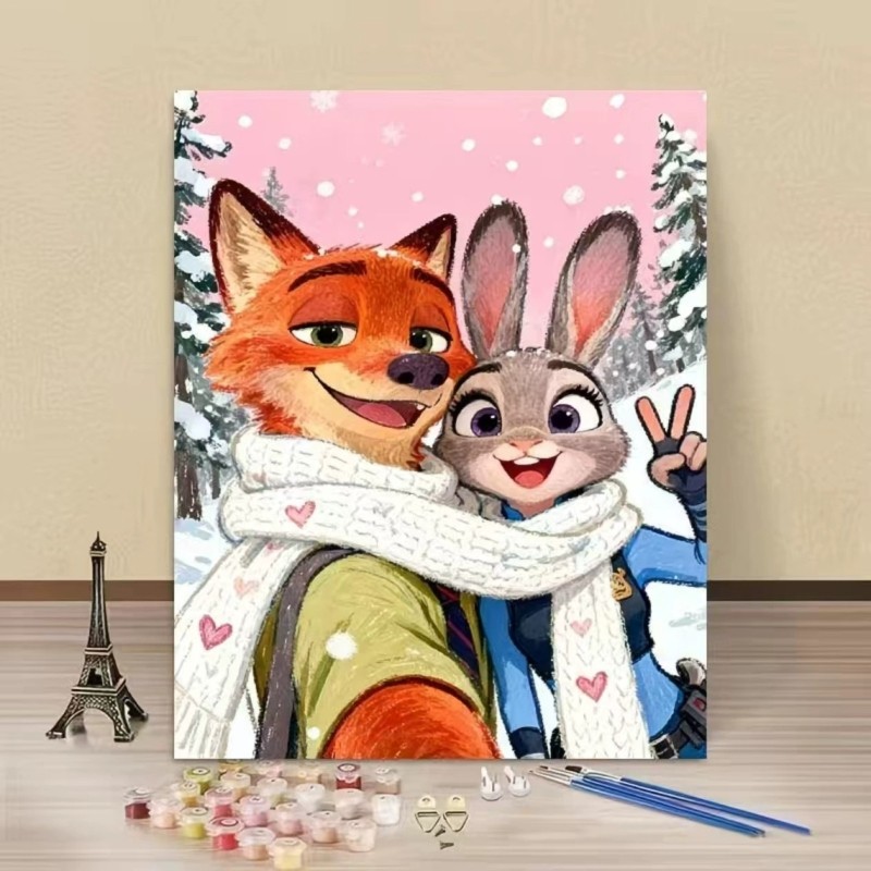 疯狂动物城DIY数字油画 卡通手绘填色油彩画解闷手工涂鸦装饰挂画