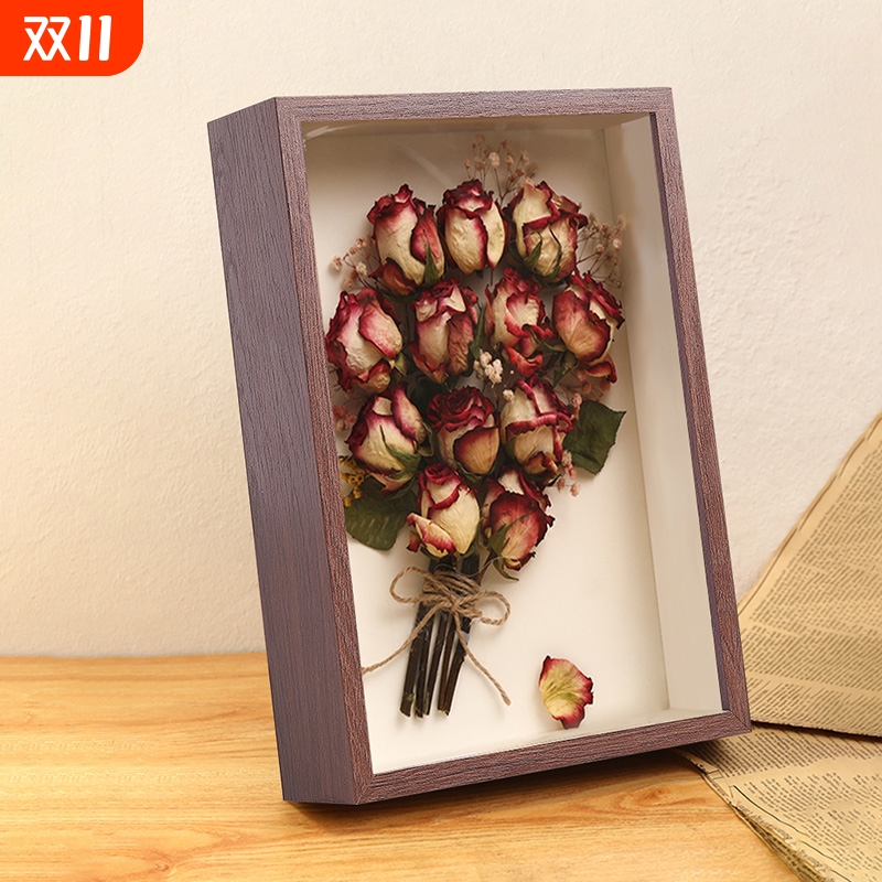 干花相框中空手办盲盒diy干玫瑰花框放永生花画框摆件标本植物