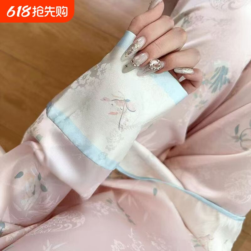 2026新款女时尚甜美可爱马卡龙配新中式古风睡衣套装宫廷风粉色