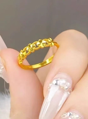 铜合金四叶草活口戒指轻奢时尚素圈金指环送女友礼物