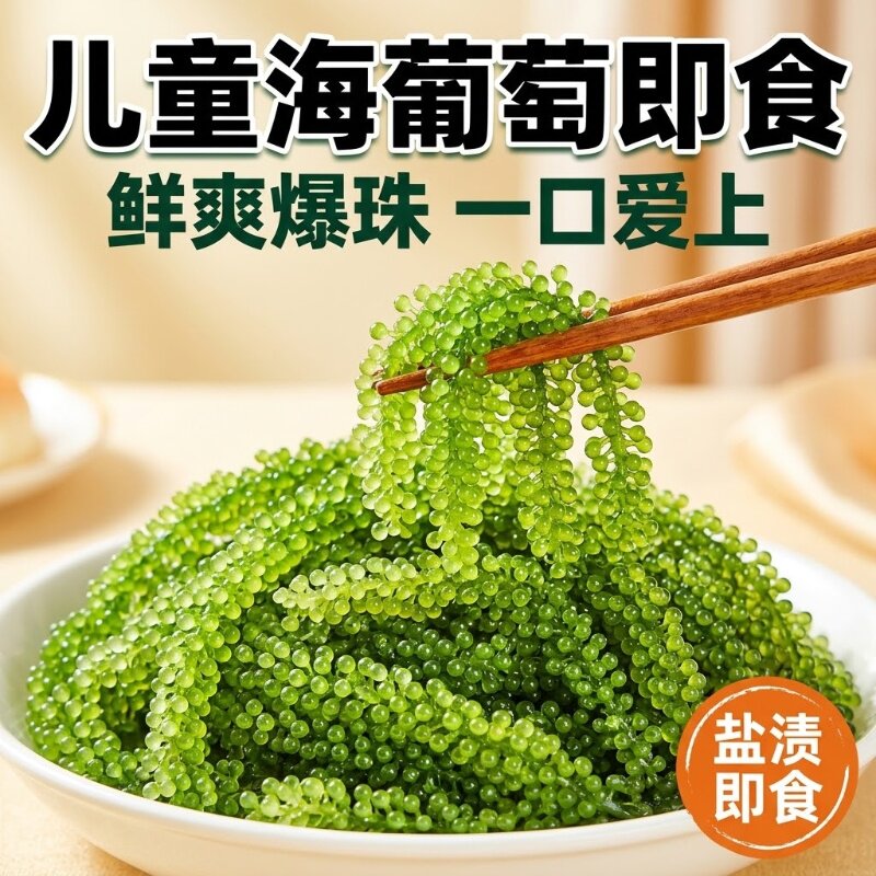 儿童海葡萄即食新鲜盐渍鱼子酱孩搭海带海草健康零食水葡萄寿司