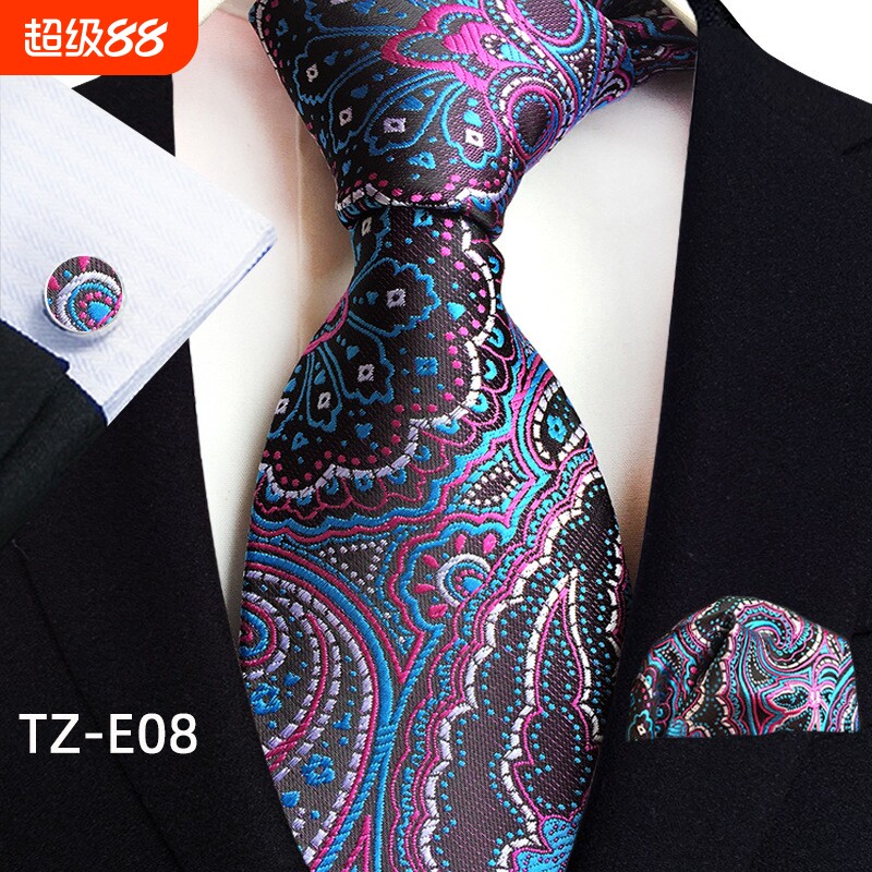 佩斯利领带方巾口袋巾袖扣三件套结婚宴会男士正装配饰厂家直供