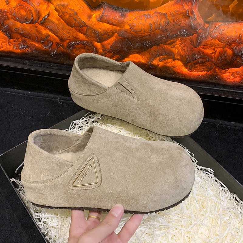 欧货厚底内增高勃肯鞋女2025秋冬新款加绒懒人一脚蹬百搭两穿棉鞋