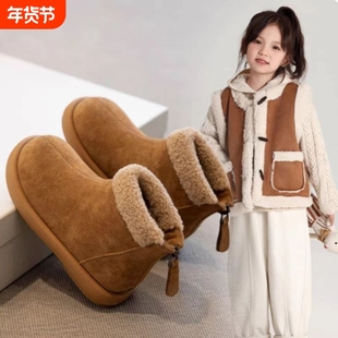 女童鞋雪地靴加绒2025新款冬季靴子儿童短靴秋冬加厚棉鞋二棉鞋子