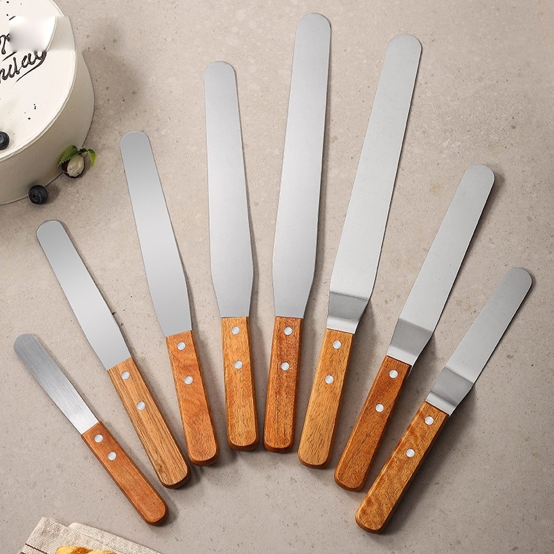 不锈钢木柄抹刀家用奶油抹刀蛋糕裱花刀多功能烘焙刮刀厨房小工具