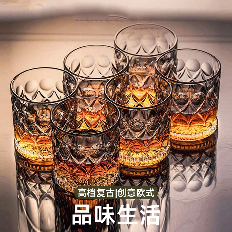 威士忌酒杯家用水晶玻璃洋酒杯套装高档复古酒吧创意欧式啤酒杯子