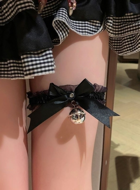 白色黑色粉色铃铛可爱蝴蝶结性感蕾丝项链腿链配饰腿环袜辣妹绑带