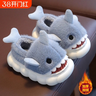 儿童棉拖鞋男童可爱毛毛鞋冬季室内防滑厚底保暖棉鞋卡通红色外穿