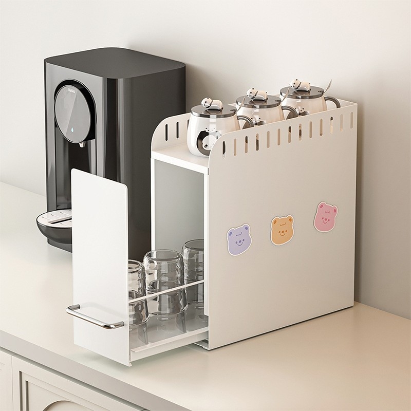 厨房可抽拉水杯收纳盒防尘台面窄调料瓶罐收纳架保温杯茶杯储物架