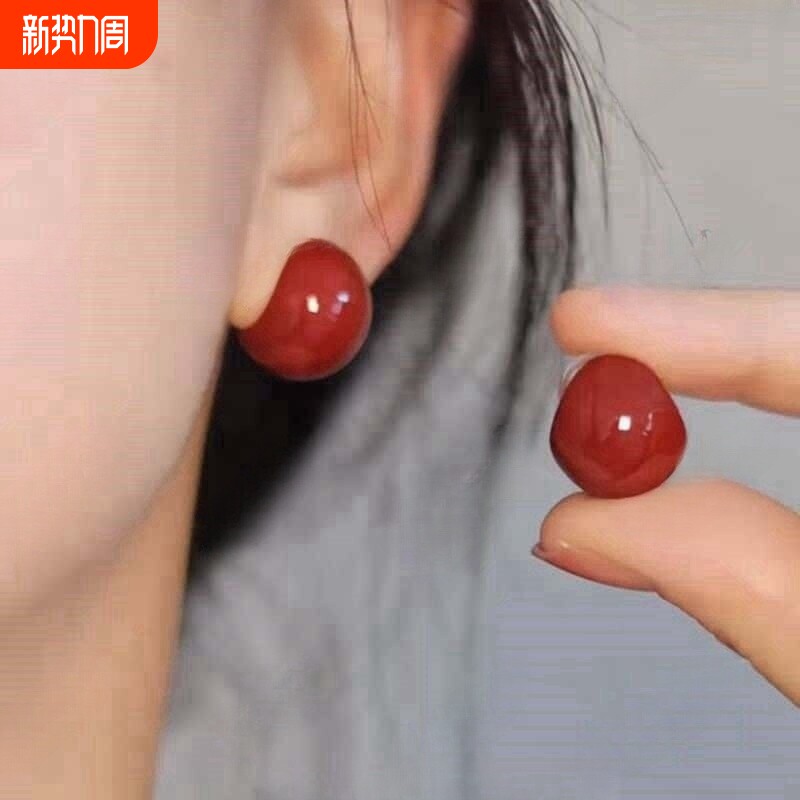 人气爆款!法式勃艮第红复古蚊香盘耳夹女耳环简约气质无耳洞耳饰