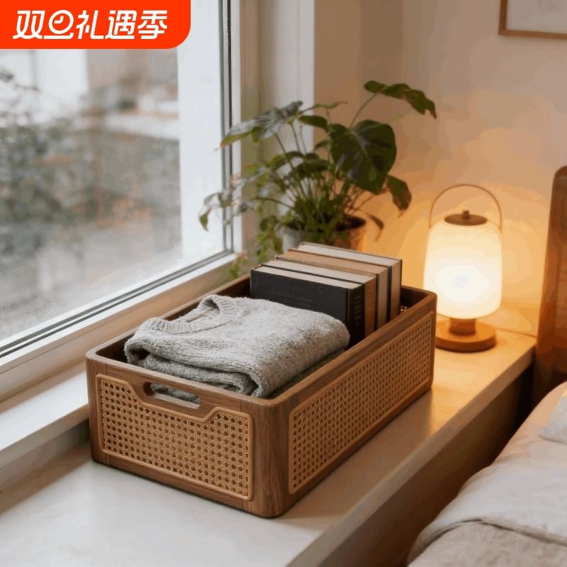 实木桌面收纳盒客厅茶几零食杂物收纳筐家用玄关台面化妆品置物架