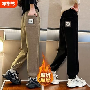 女童冬装裤子加绒加厚女大童休闲秋冬款一体绒灯芯绒裤女孩长裤潮
