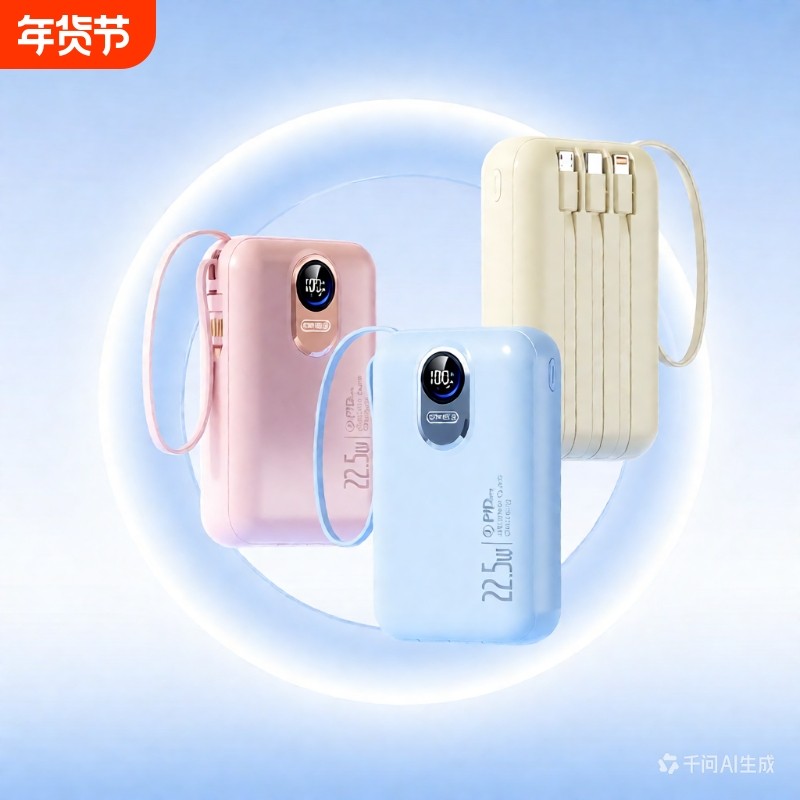 充电宝【新国标3C认证】好货严选超级快充新款20000毫安自带线移动电源迷你超薄小巧便携适用于华为苹果,3C数码配件,移动电源,淘宝优惠券,粉丝福利购,淘宝优惠卷