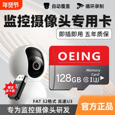 监控摄像头专用内存卡128g存储卡C10高速Fat32格式360MicroSD卡