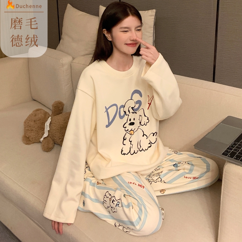 海岛绒睡衣女款秋冬季天2025新款加厚德绒磨毛保暖可爱外穿家居服