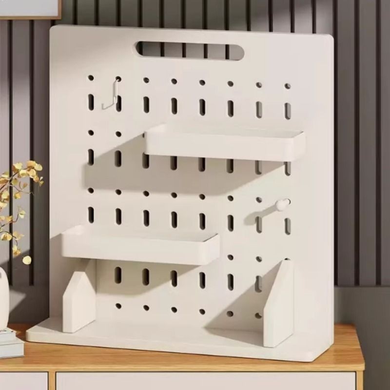 桌面洞洞板置物架奶油风可立式书桌办公桌隔板挡板收纳展示架挂钩