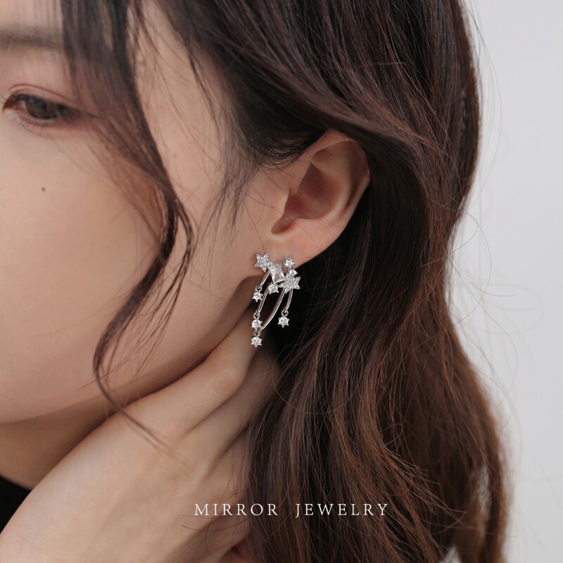 小麋人925银耳针多星星闪亮流苏耳钉银针女耳环耳饰创意个性新